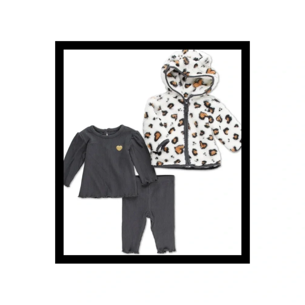 LIttle Me- Baby Girls 3pc Sherpa Jacket Set